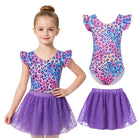 Girls purple leopard ballet leotard outfit with skirt, stylish dancewear for practice, performances and everyday wear.
