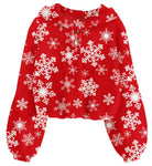 Girls red snowflake fleece pullover hoodie with long sleeves and cozy relaxed fit for winter, holiday and everyday casual outfits.