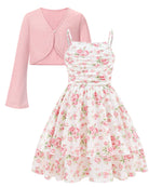 Girls Vintage Pink Floral dress and cardigan featuring a classic floral pattern with a soft vintage-inspired style.