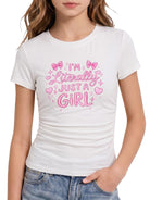 Girls white graphic ruched side T shirt with soft stretch fabric, comfortable casual top for school and daily wear.