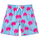 boys green banana print swim trunks with tropical summer design