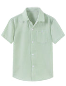 Green stripe boys polo shirt with short sleeves for everyday comfort.