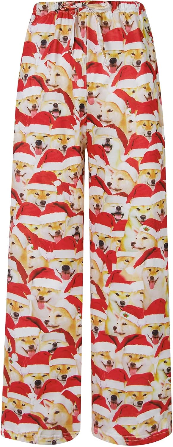 Kids Christmas dog print pajama pants with festive holiday pattern, relaxed fit and comfortable elastic waist for sleeping and lounging.