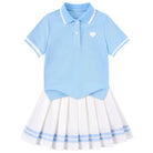 light blue girls polo tennis dress set for kids summer vacation wear