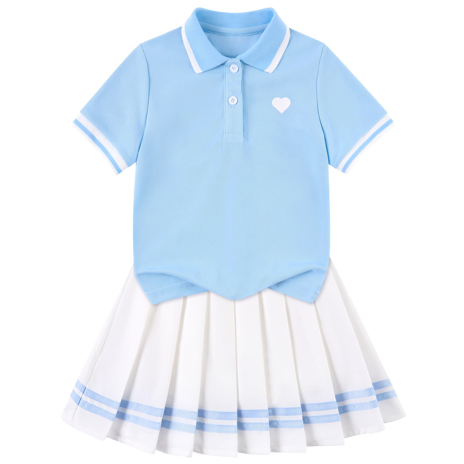 light blue girls polo tennis dress set for kids summer vacation wear