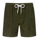Men olive green linen blend shorts with practical pockets and relaxed fit for outdoor activities and casual styling.