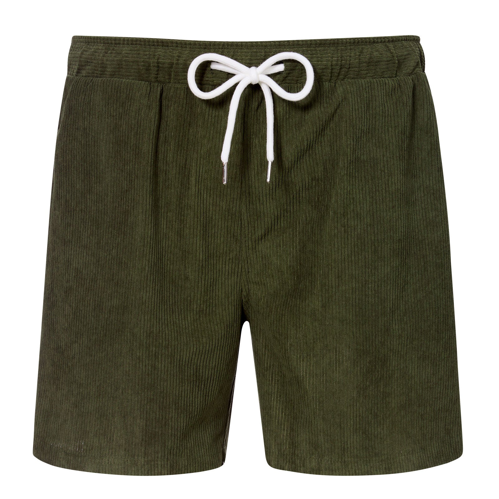Men olive green linen blend shorts with practical pockets and relaxed fit for outdoor activities and casual styling.