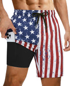 Men's American flag swim trunks for patriotic summer beach outfits