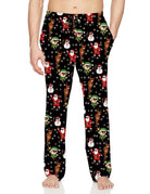 Men's black Santa Claus print pajama pants with festive Christmas graphics and comfortable full-length design for holiday nights and lounging.