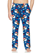 Men's blue Santa Claus print pajama pants with festive holiday graphics and comfortable relaxed fit for Christmas nights and home lounging.