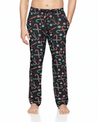 Men's candy cane print lounge pants with Christmas holiday graphics, comfortable waistband and relaxed fit for sleepwear.