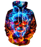 Men's Galaxy Skull hoodie with vivid blue, orange and cosmic graphic print, designed for colorful streetwear and Halloween looks.