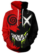 Men's black Horror Grin hoodie with bold monster face graphic and long sleeve pullover design for edgy casual and Halloween outfits.