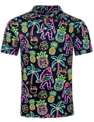 Men's neon printed polo shirt with colorful pattern and short sleeves, stylish casual shirt for summer wear.