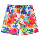 Men's rainbow printed swim trunks with comfortable fit and quick dry fabric, stylish shorts for beach and outdoor activities.