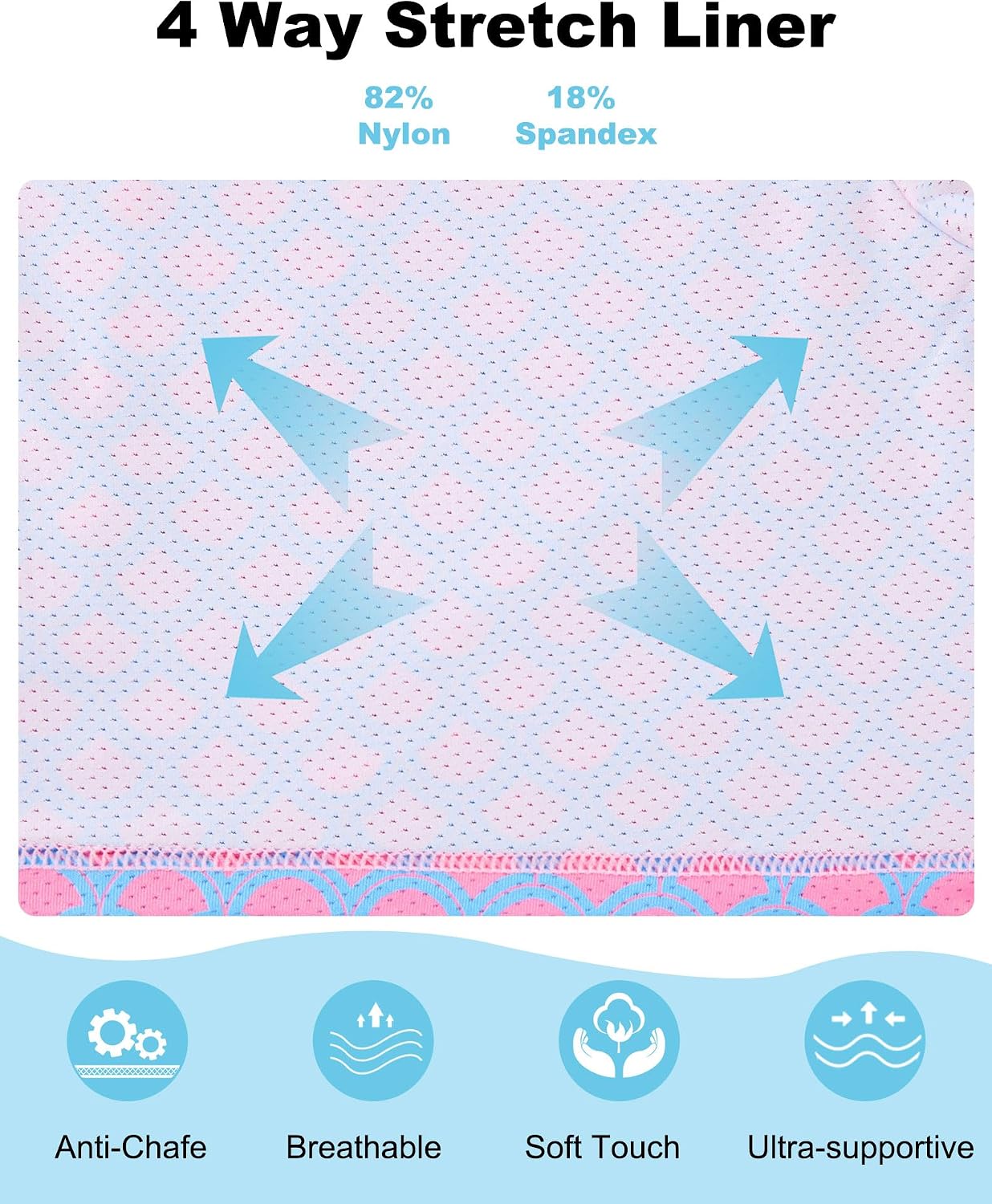 Feature image showing the four-way stretch compression liner inside men's 2-in-1 swim trunks for flexible support and movement.
