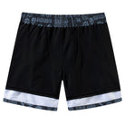 Men's swim trunks showing supportive inner compression liner design