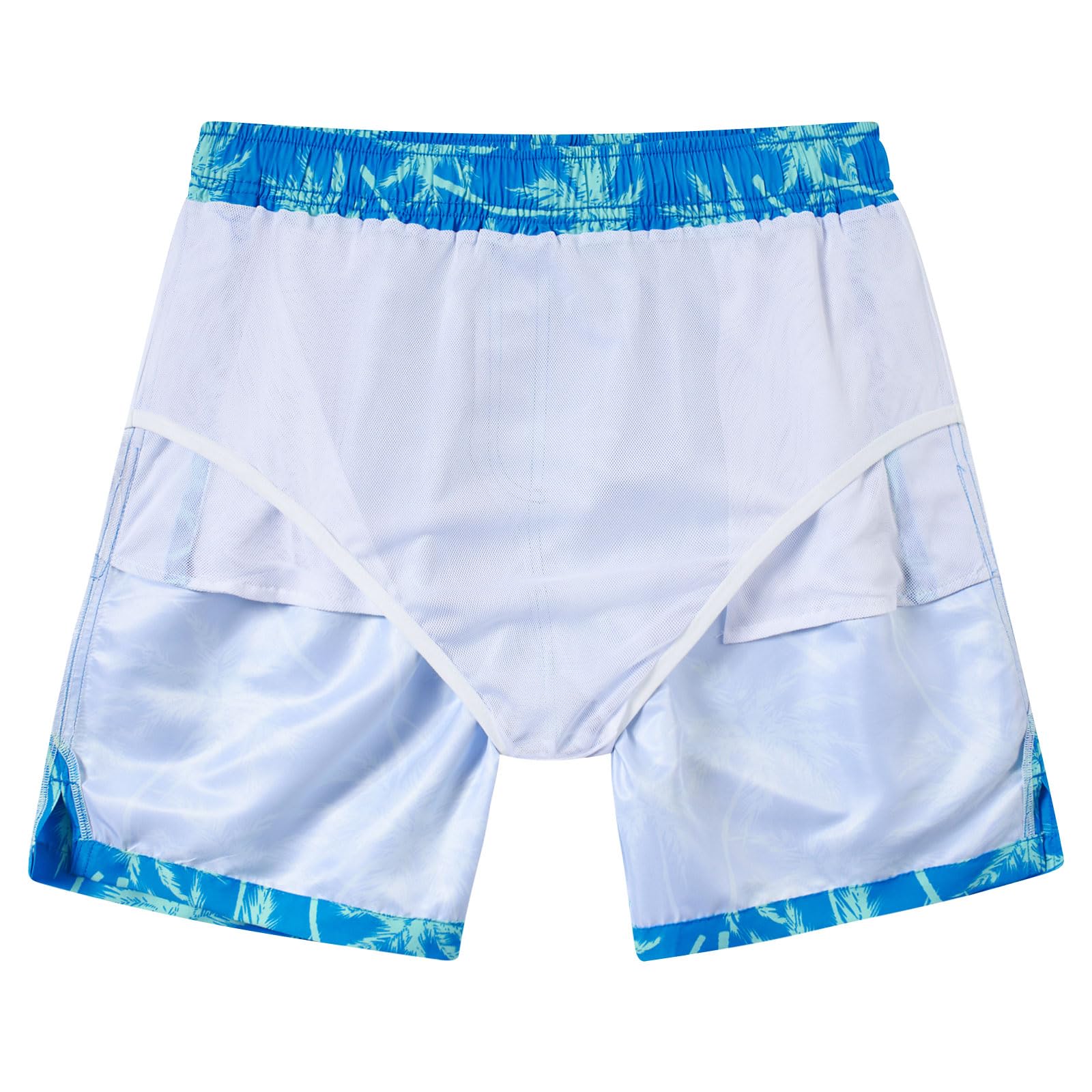 Inside view of men's swim trunks showing the breathable mesh liner, comfortable inner support and lightweight design for swimming and beach activities.