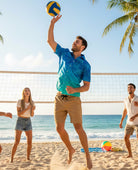 Men's tropical print resort shirt designed for beach activities and outdoor adventures.