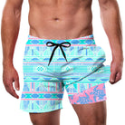 men's tropical print swim trunks with quick dry fabric and adjustable drawstring waistband