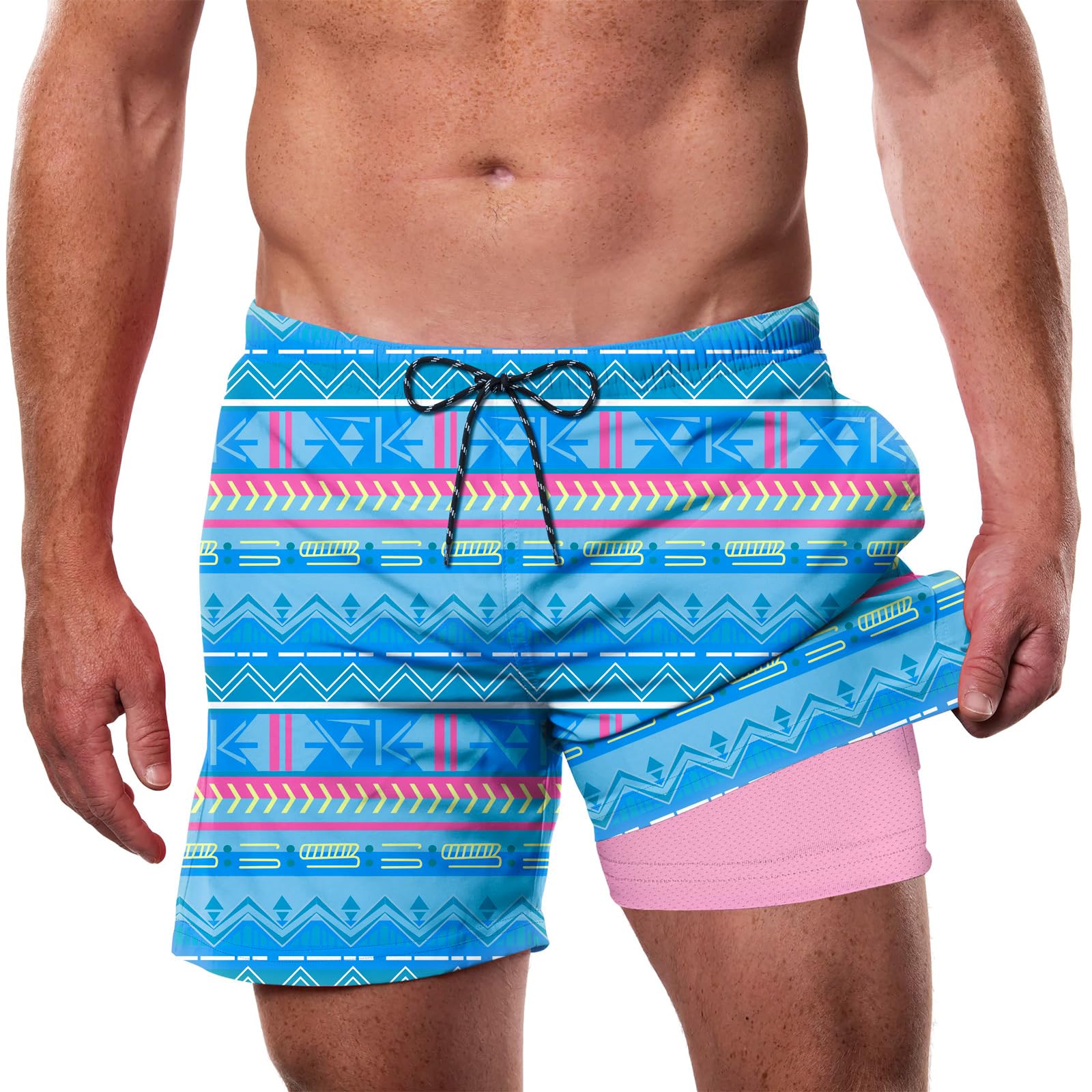 Men's national style printed swim trunks for summer travel
