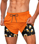 Men's orange beer pattern swim shorts for beach and summer activities