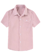 Pink boys polo shirt with button front and breathable fabric for smart casual outfits.