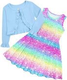 Girls pastel sequin dress with matching cardigan featuring soft sparkling details for a special look.