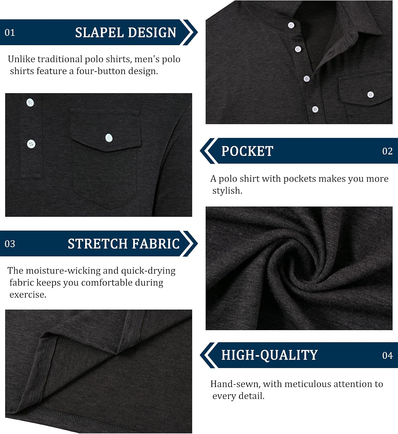 Close-up showing breathable four-way stretch performance fabric and stitching details.