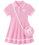 pink bow girls polo dress with matching mini bag toddler summer outfit