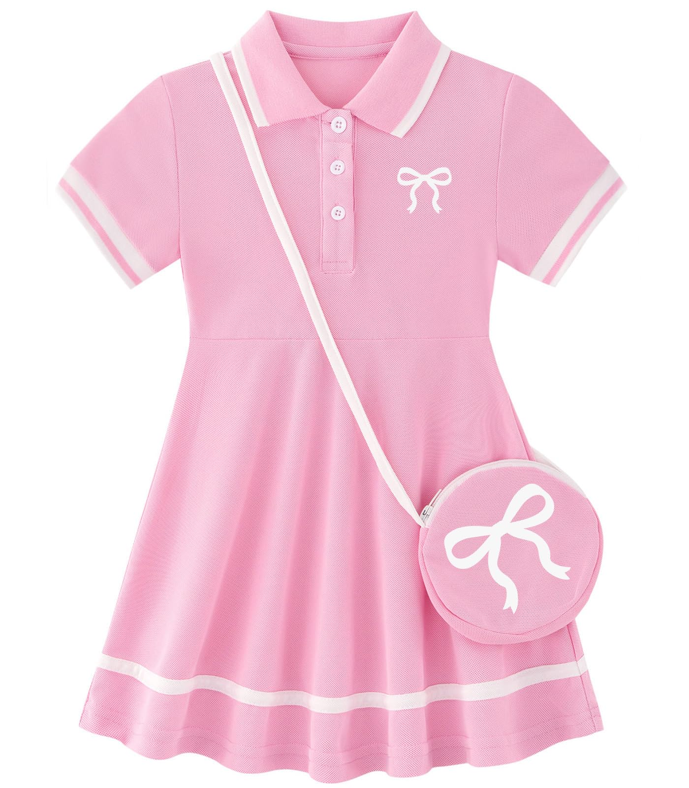 pink bow girls polo dress with matching mini bag toddler summer outfit