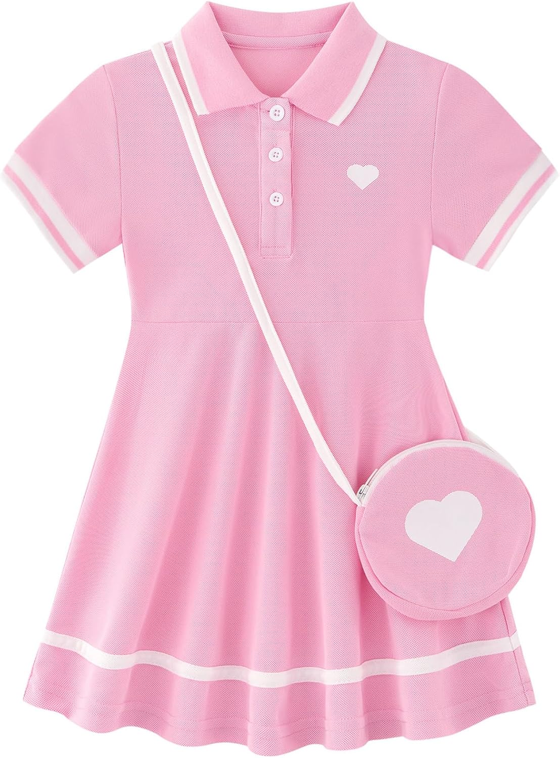 pink girls heart polo dress with mini bag toddler summer outfit