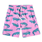 boys pink palm tree print swim trunks with adjustable drawstring waist