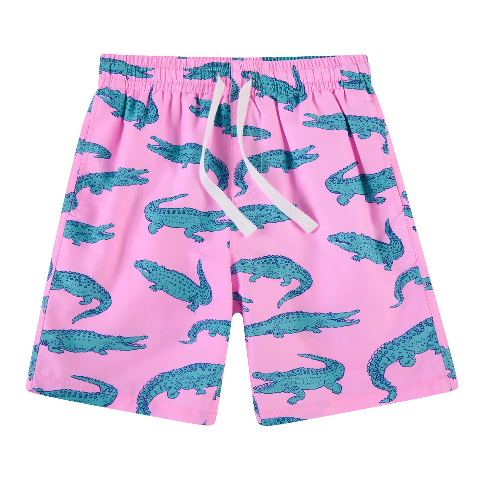 boys pink palm tree print swim trunks with adjustable drawstring waist