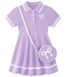 purple bow toddler girls polo dress with crossbody bag cute summer outfit