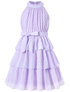 purple swiss dot girls party dress layered princess dress