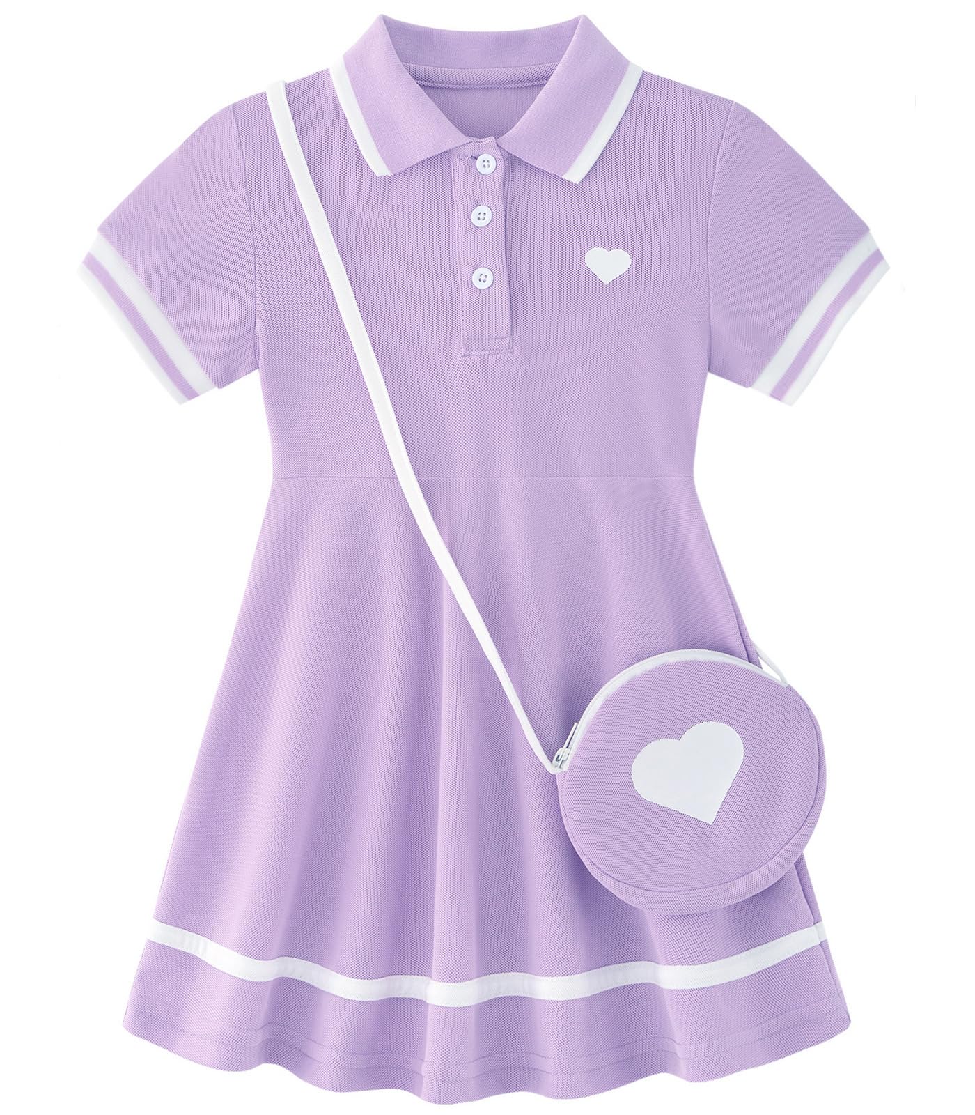 purple girls polo dress with mini bag vacation clothing