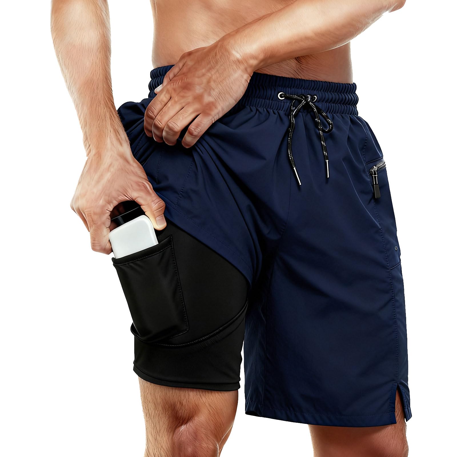 Men's royal blue quick-dry workout shorts for training and fitness.