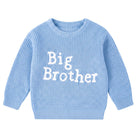 Toddler baby blue sweater with Big Brother graphic, long sleeves and soft cotton blend knit fabric for boys everyday wear.