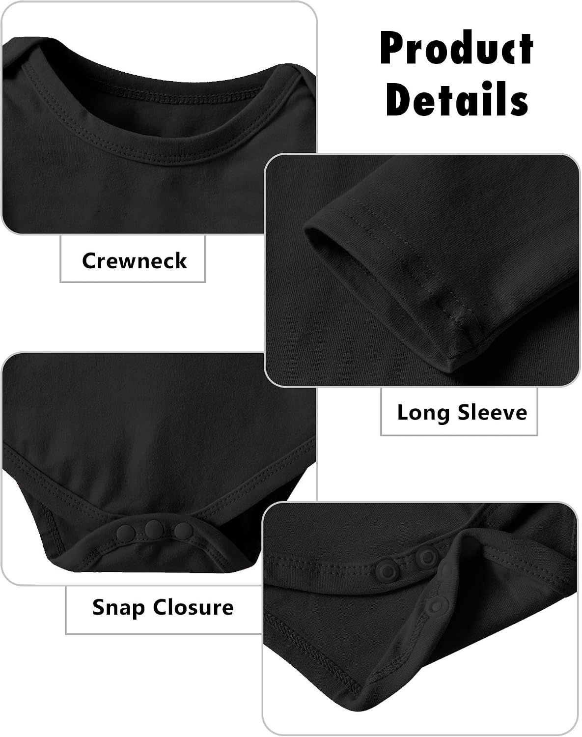 Toddler long sleeve bodysuit detail showing the neckline, long sleeves, snap bottom closure and comfortable one-piece construction.
