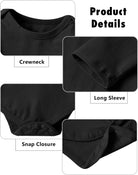 Toddler long sleeve bodysuit detail showing the neckline, long sleeves, snap bottom closure and comfortable one-piece construction.
