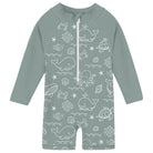 Toddler boys Dolphin print long sleeve rash guard swimsuit with front zipper and comfortable one-piece design for pool and beach activities.