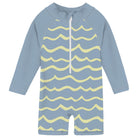 Toddler boys Wave print long sleeve rash guard swimsuit with easy zip front and full coverage design for sunny beach and pool days.