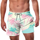 Men's tropical palm tree swim trunks for resort and beach vacations
